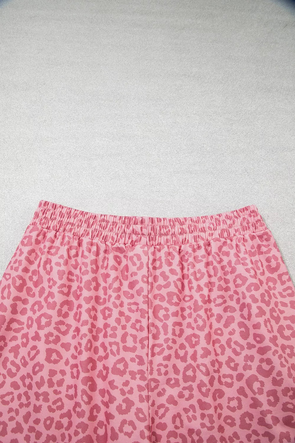 Leopard Print Casual Two-Piece Set with Side Stripes