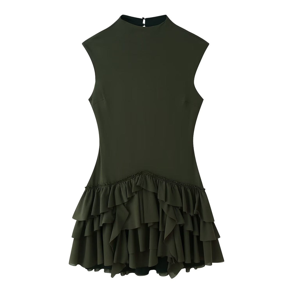 Women Clothing Spring Ruffles Laminated Decoration Short Dress