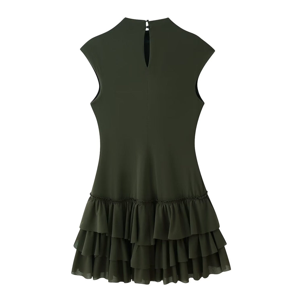 Women Clothing Spring Ruffles Laminated Decoration Short Dress