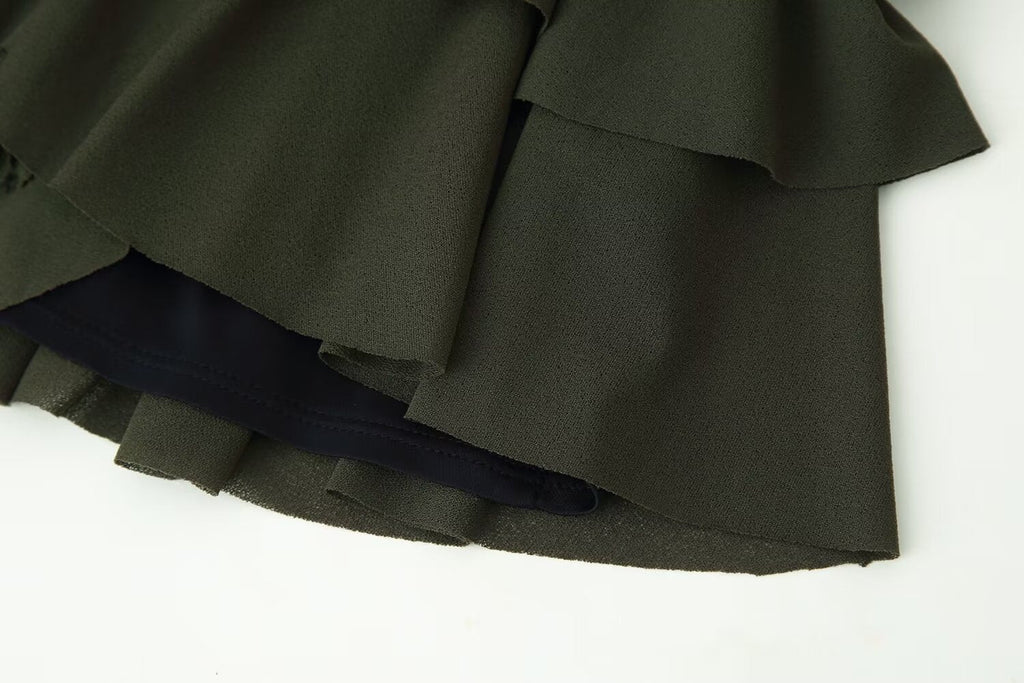 Women Clothing Spring Ruffles Laminated Decoration Short Dress