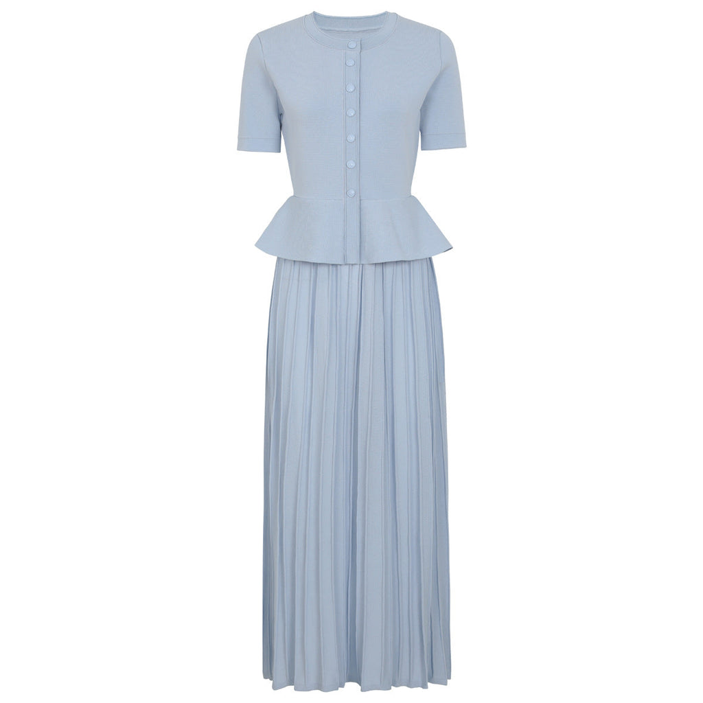 Summer Ladies Internet Popular Slim Fitting Slimming False Two Piece Short Sleeve Pleated Dress Women