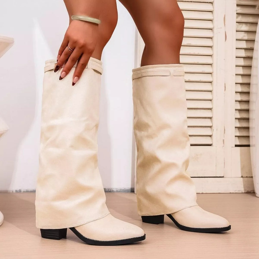 Point Toe Block Heels Boots