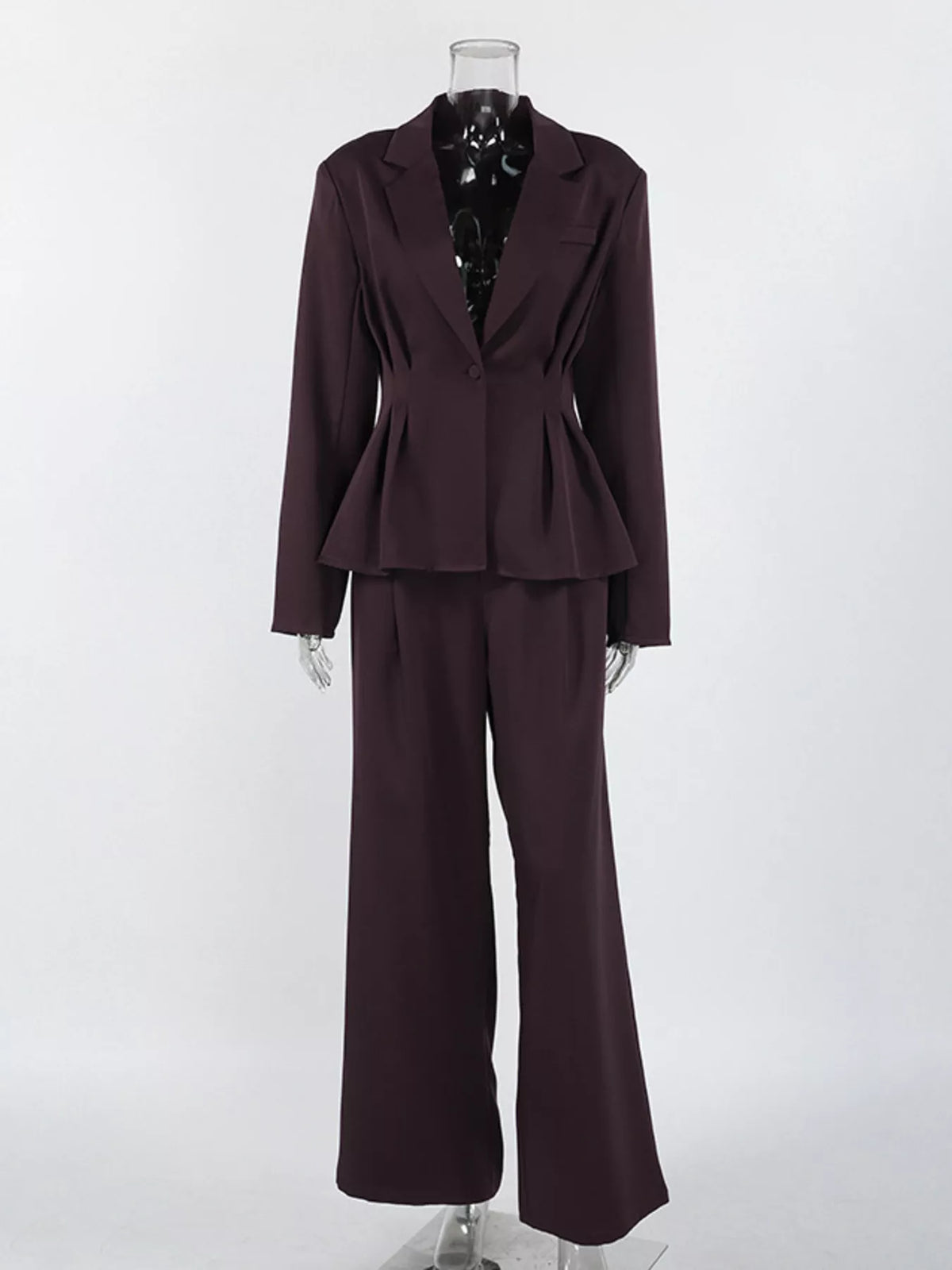 One-Button Blazer and Wide-Leg Pants Set