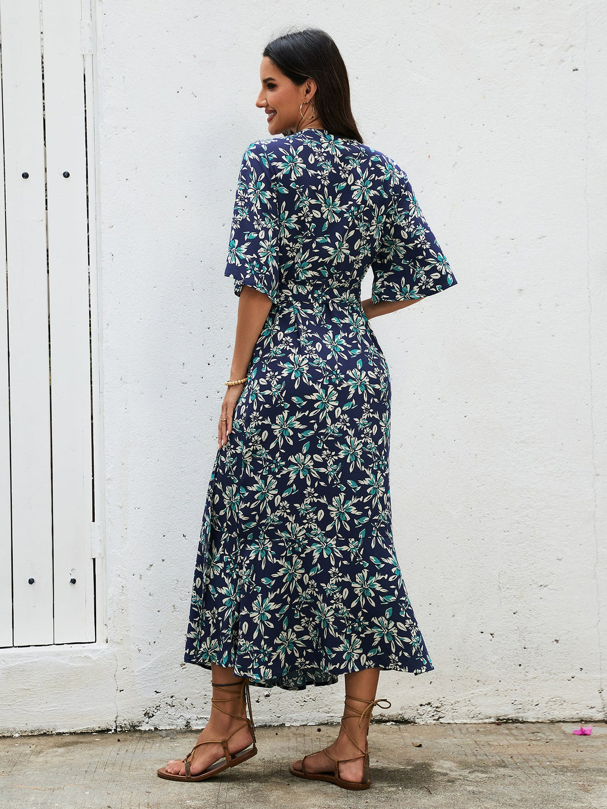 Women Printed One Piece Strapless Bow Long Dress Bohemian Vacation Sleeveless Midriff Baring Fishtail Beach Dress