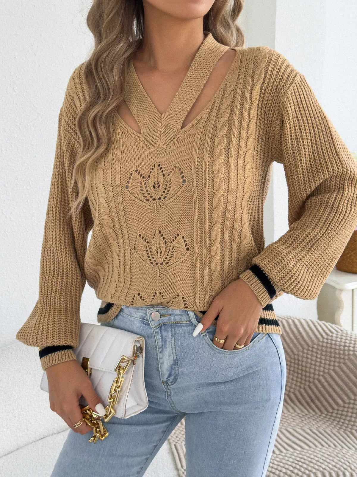Cutout Cable Knit Sweater
