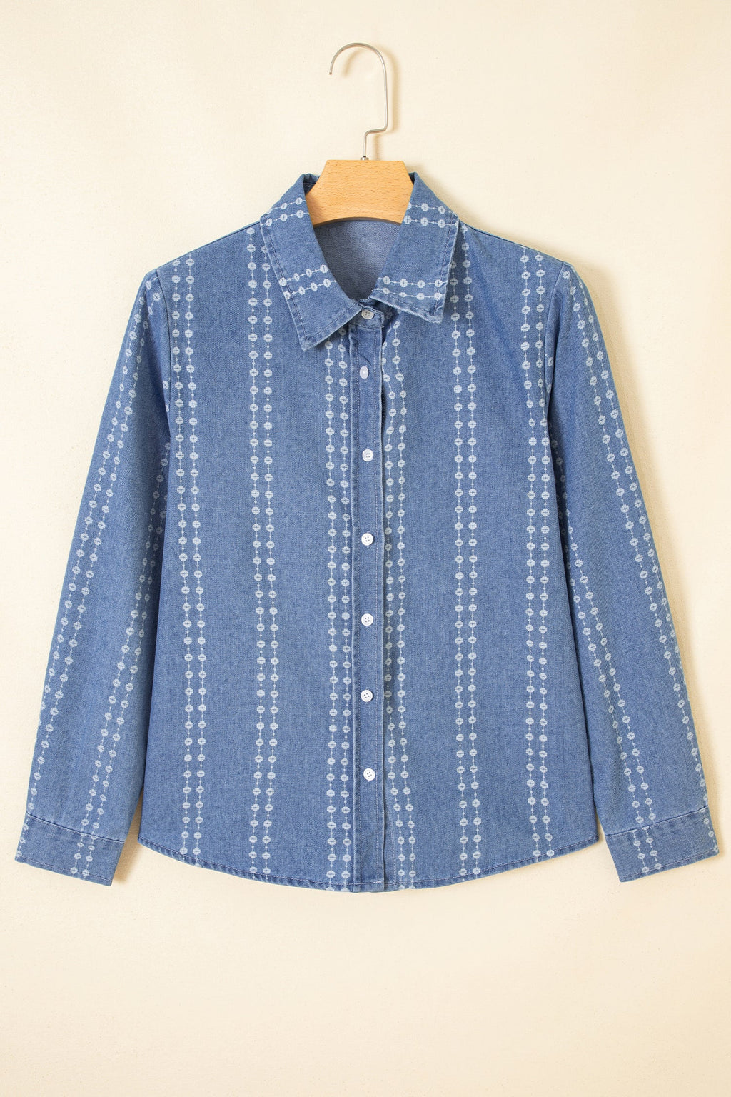 Myosotis Floral Print Button-Down Long Sleeve Denim Shirt