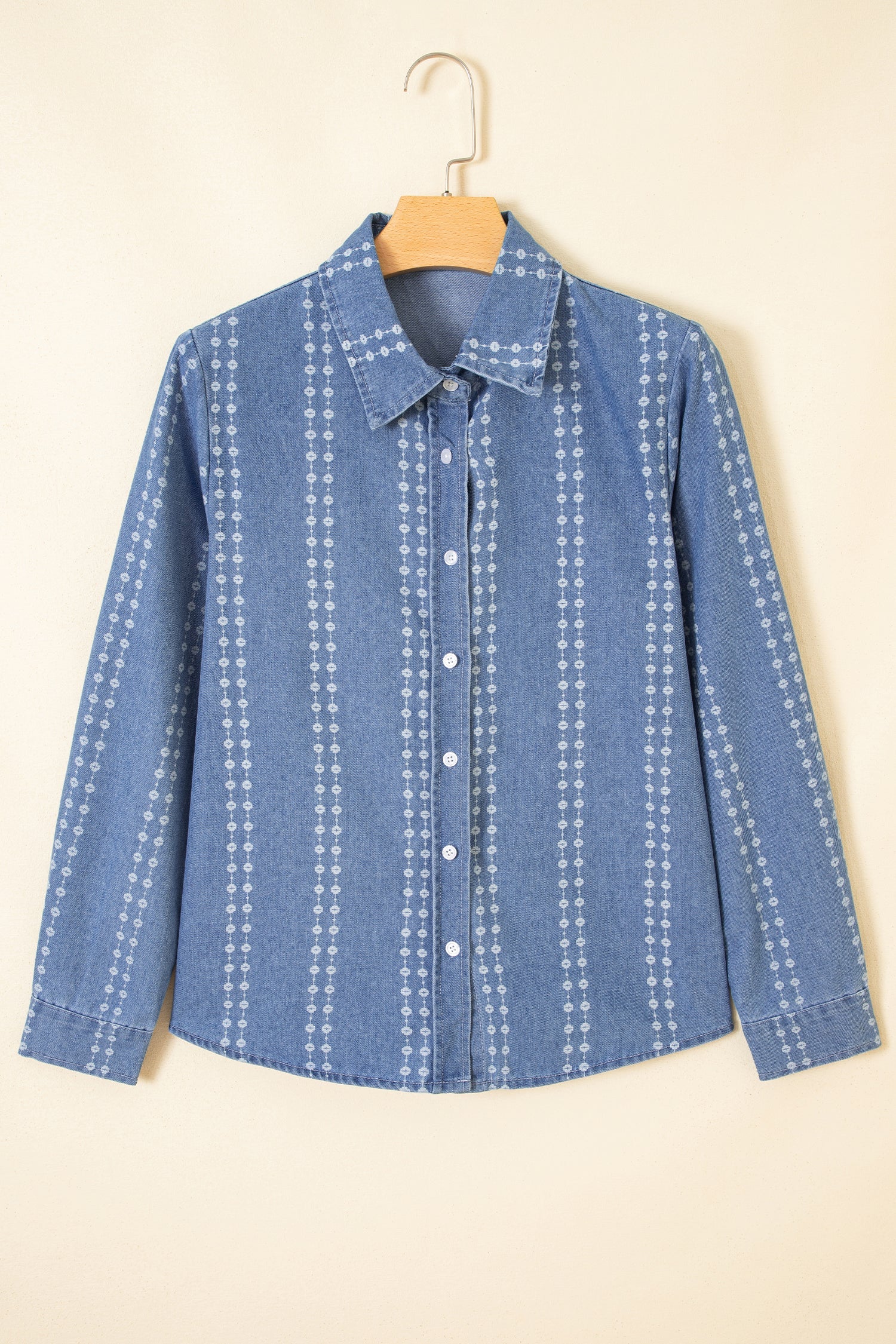 Myosotis Floral Print Button-Down Long Sleeve Denim Shirt