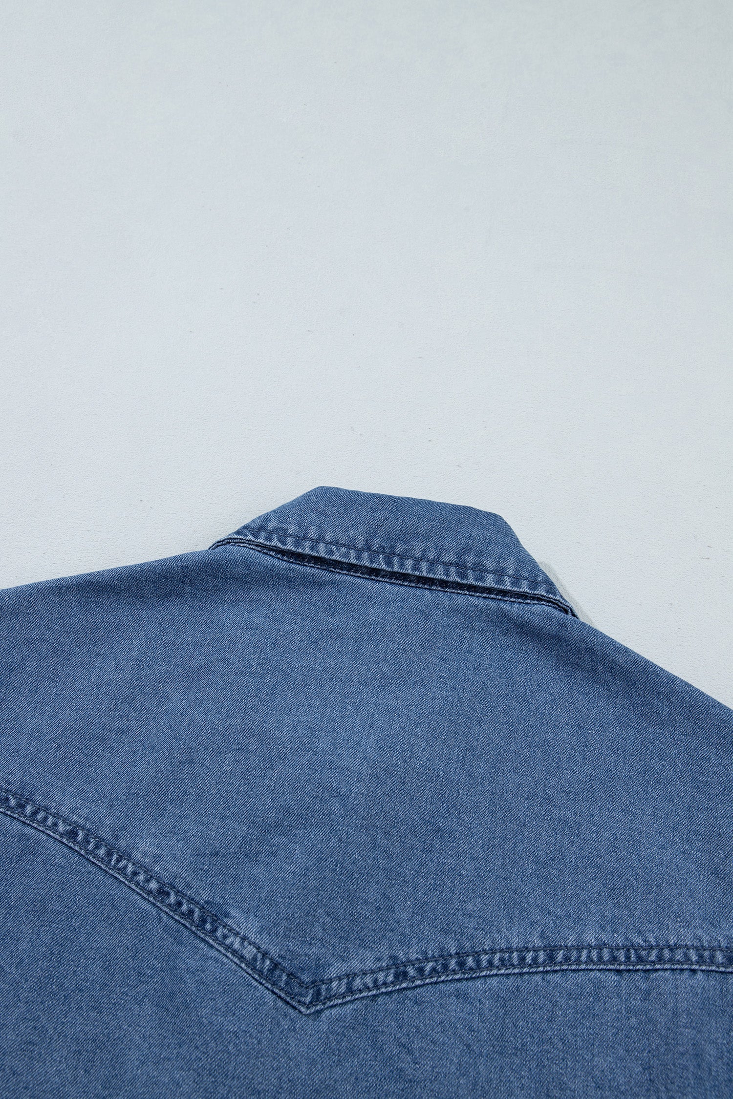 Dusk Blue Western Embroidered Collar Long Sleeve Denim Shirt