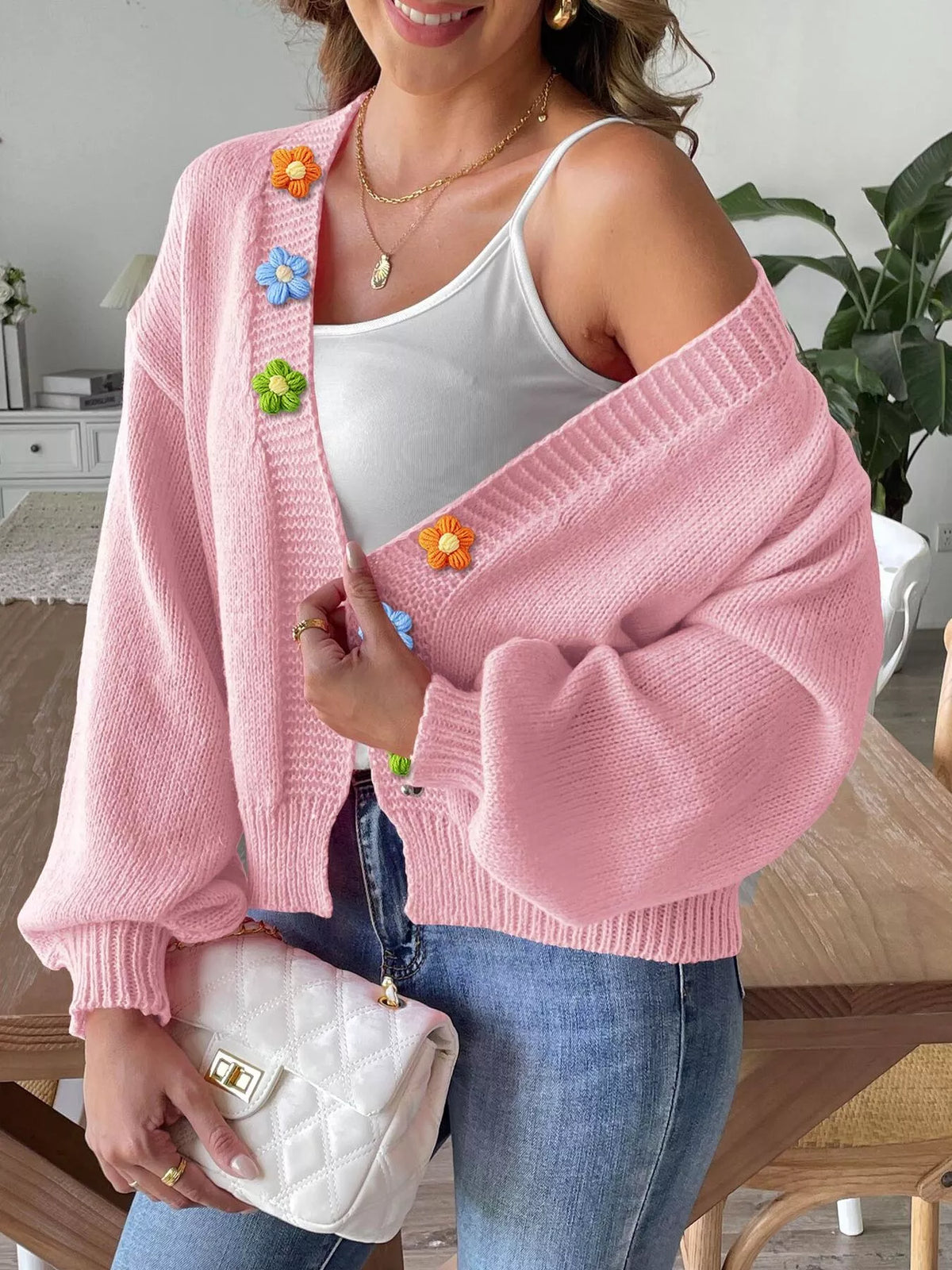Flower Open Front Cardigan