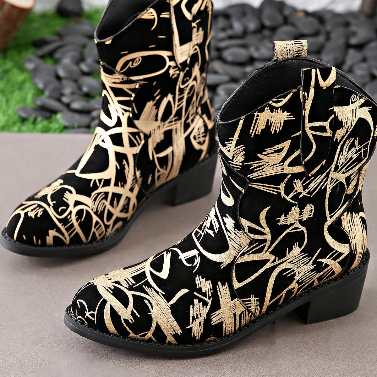 Round Toe Block Heels Boots