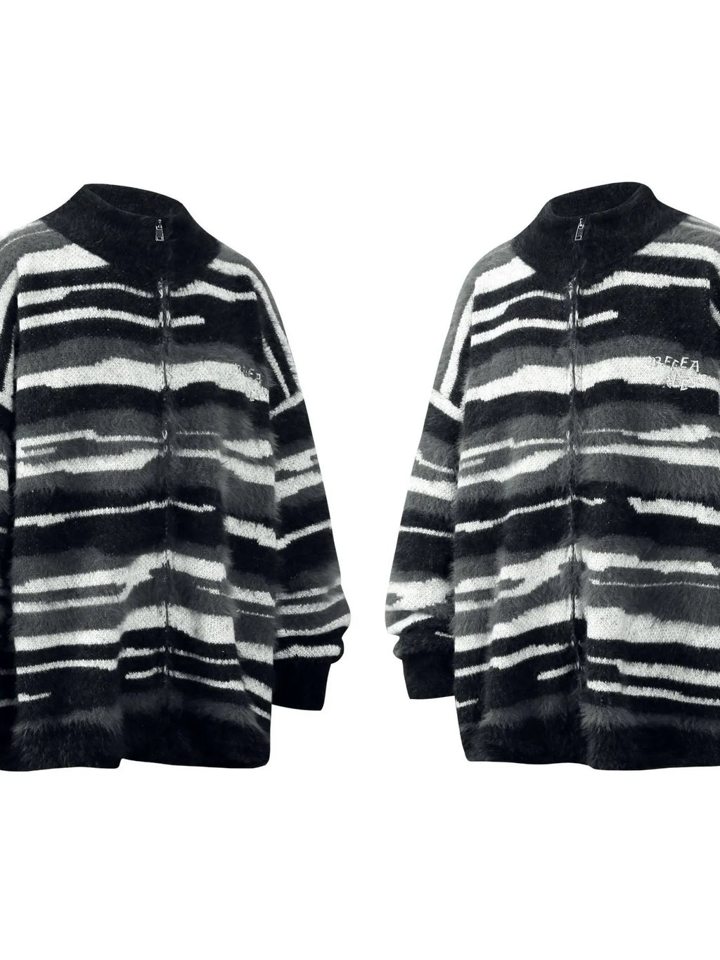 Men's Striped Fuzzy Zip-Up Cardigan