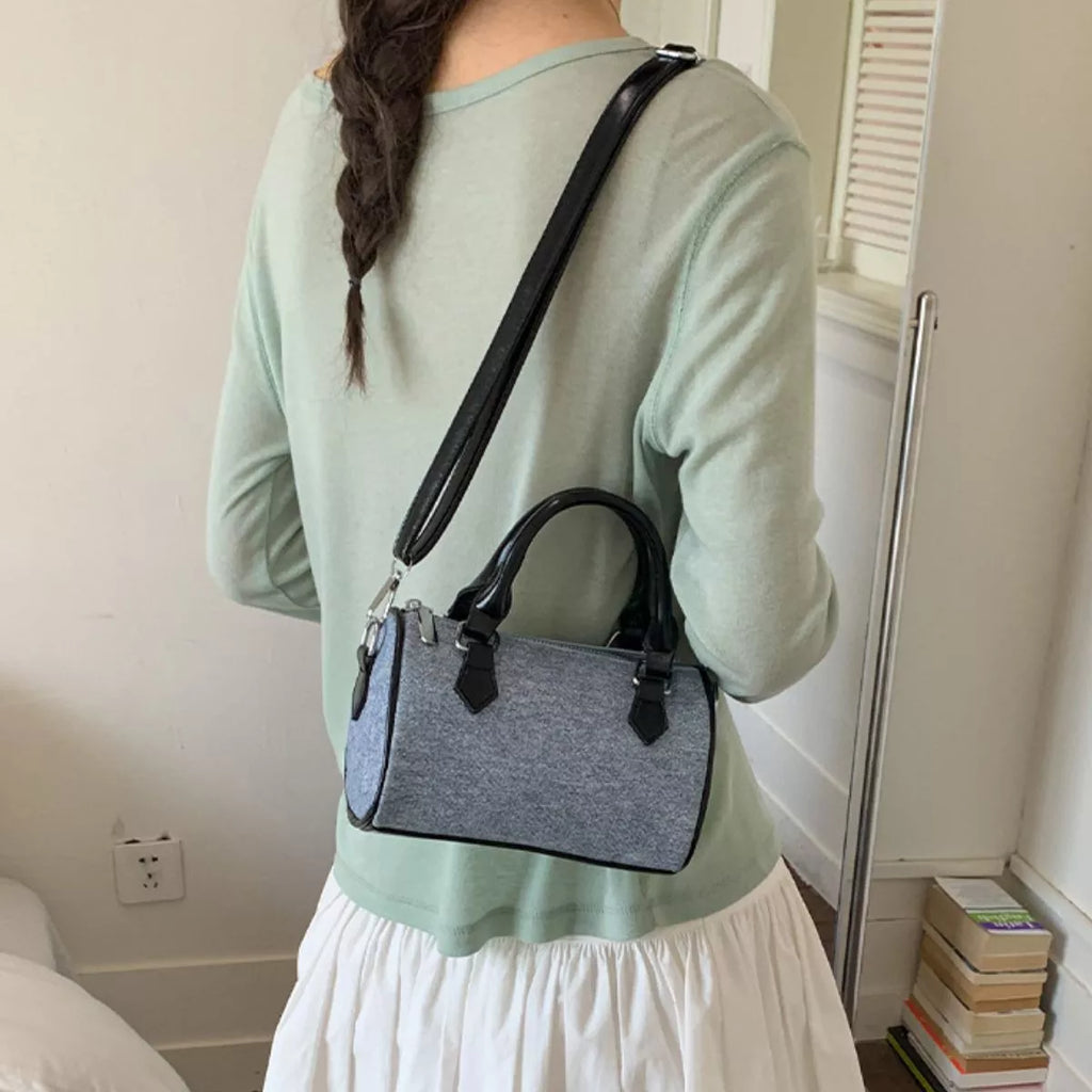 Denim Barrel Crossbody Bag