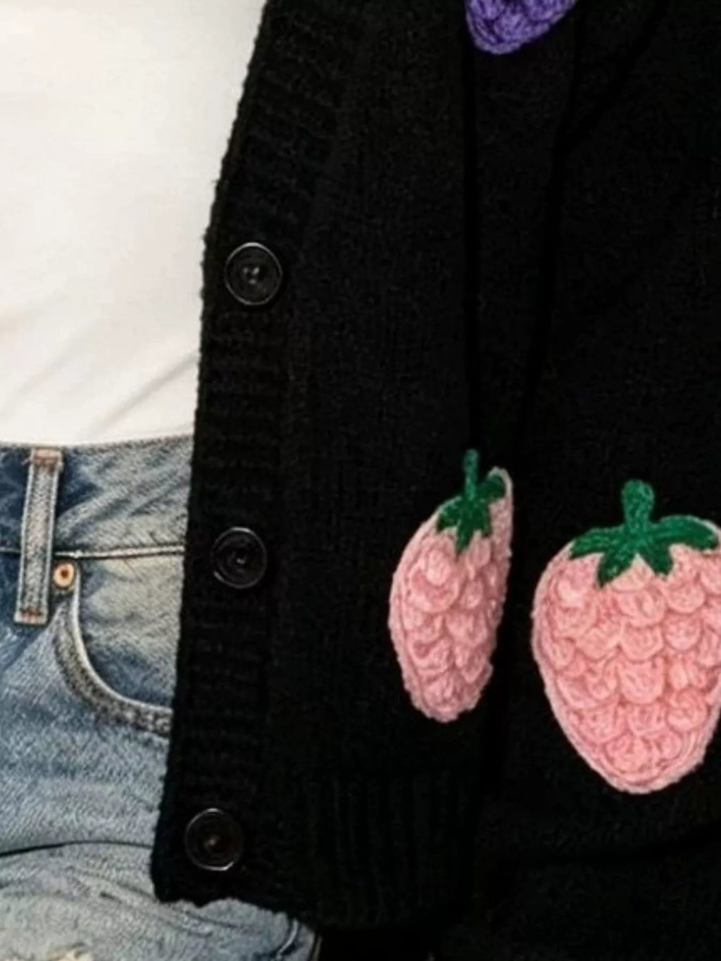 Full Size Fruit Applique Knit Cardigan Plus Size