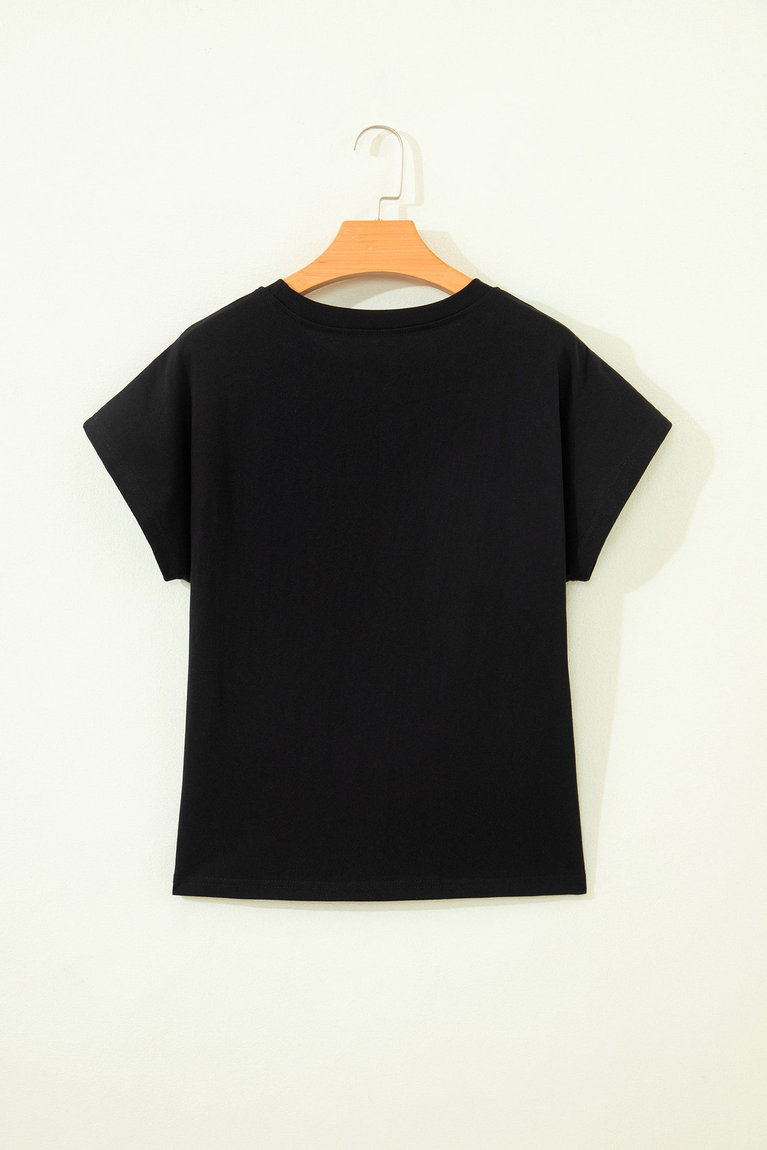 Black Leopard Bow Embroidered Cotton Round Neck T Shirt