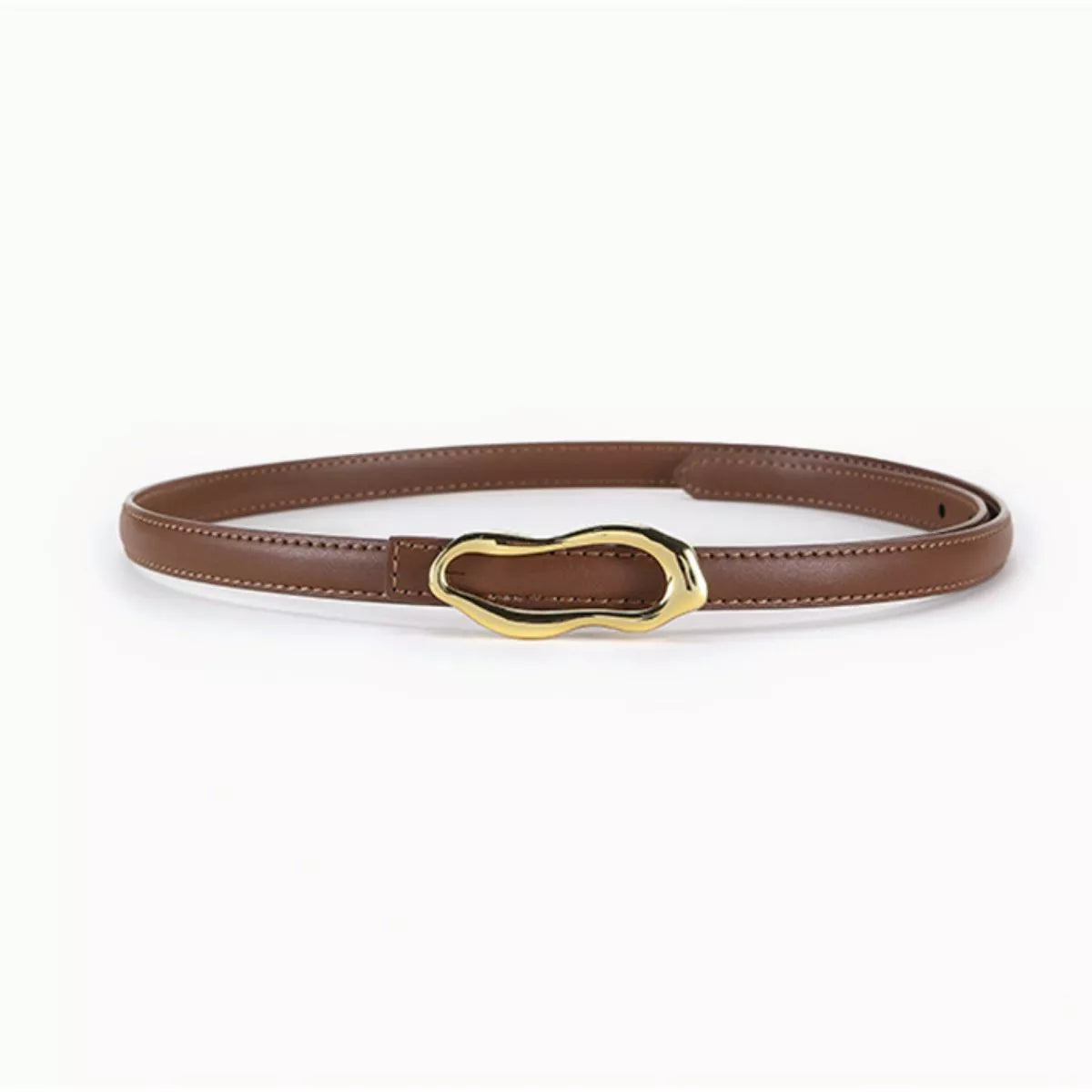 Cowhide Leather Belt with Abstract Gold Buckle