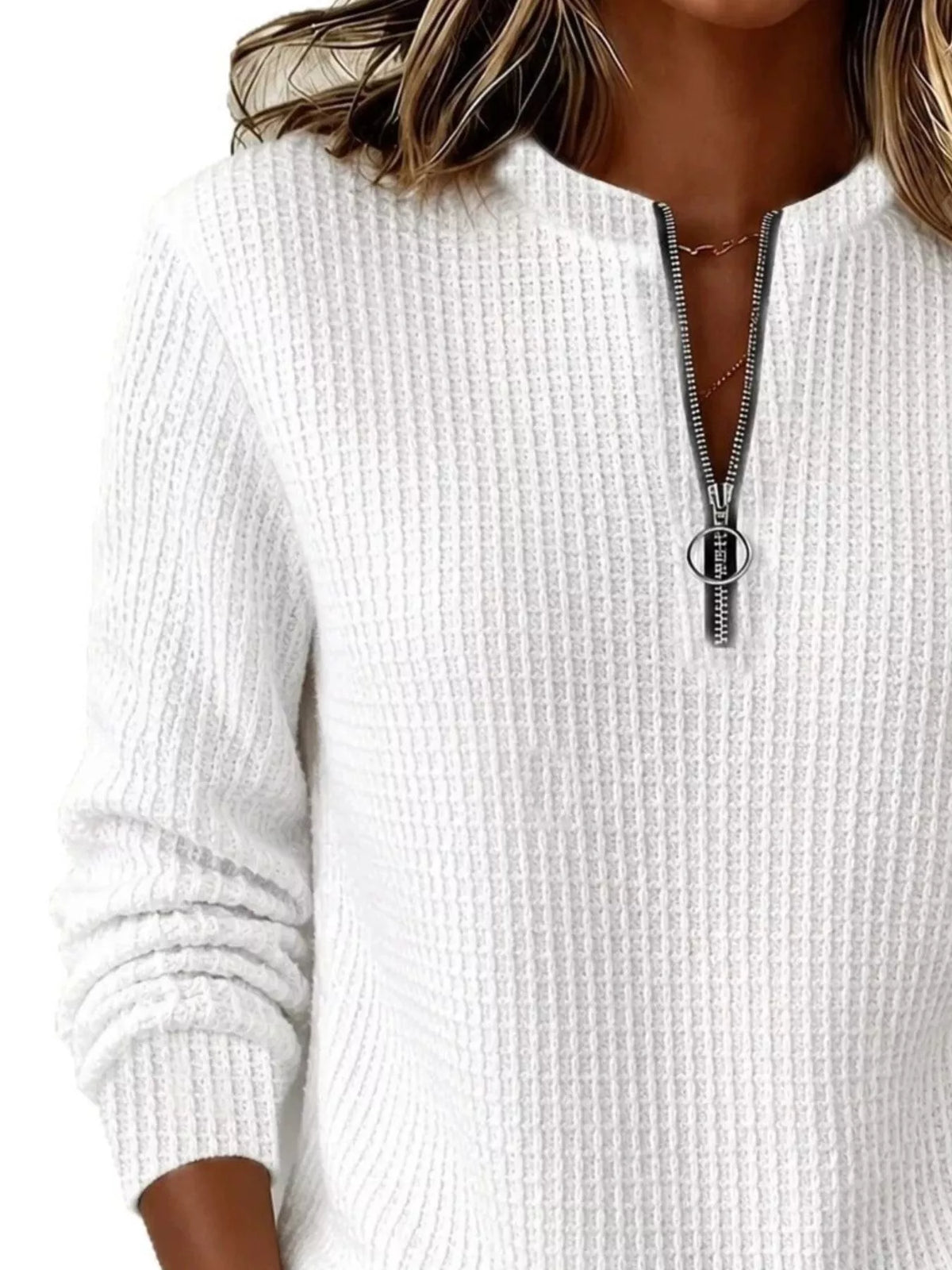 Full Size Quarter-Zip Textured Sweatshirt Plus Size