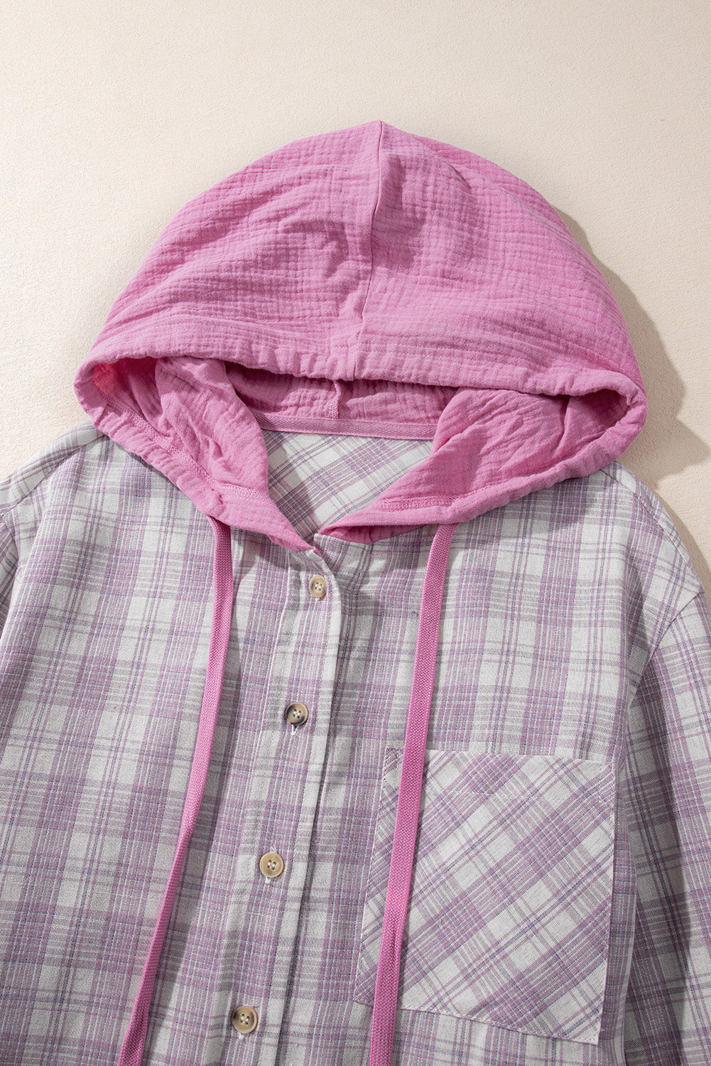 Checker Button-Up Chest Pocket Hooded Shacket