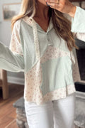 Lace Trim Floral Patchwork Button Detail Blouse