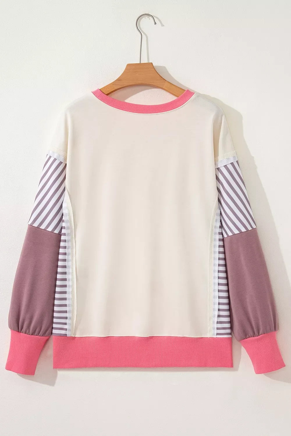 Color-Block Striped Crew Neck Sweatshirt