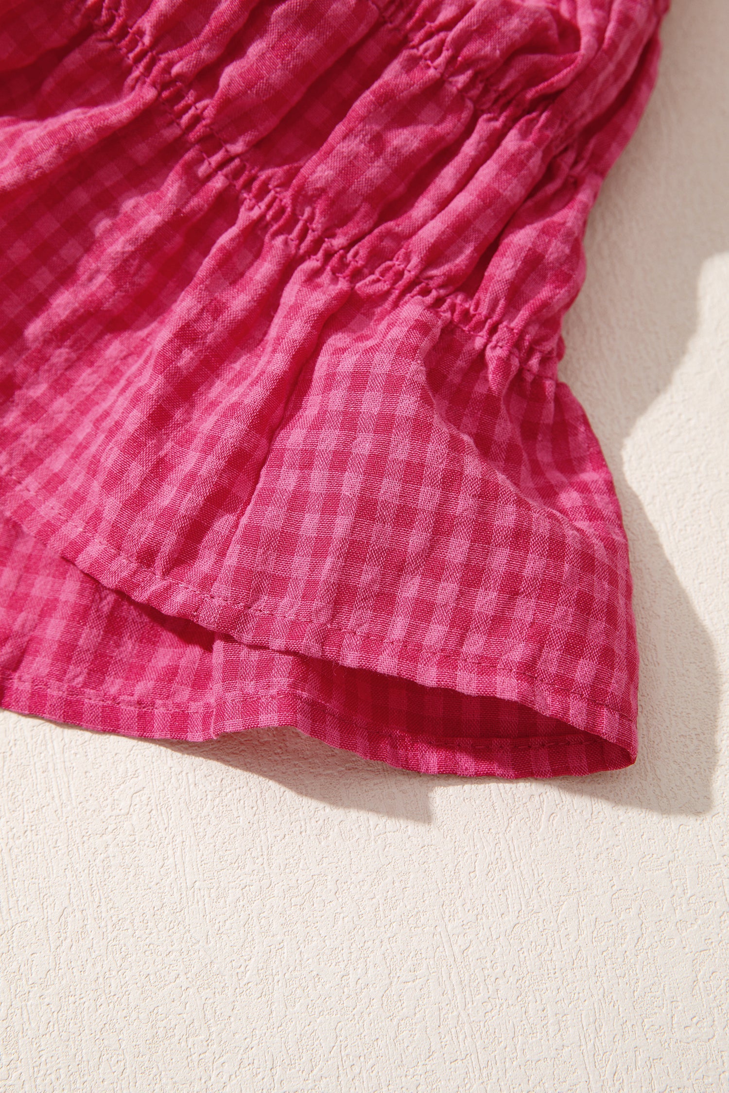 Red Plaid Shirred Ruffle Trim Tank Top