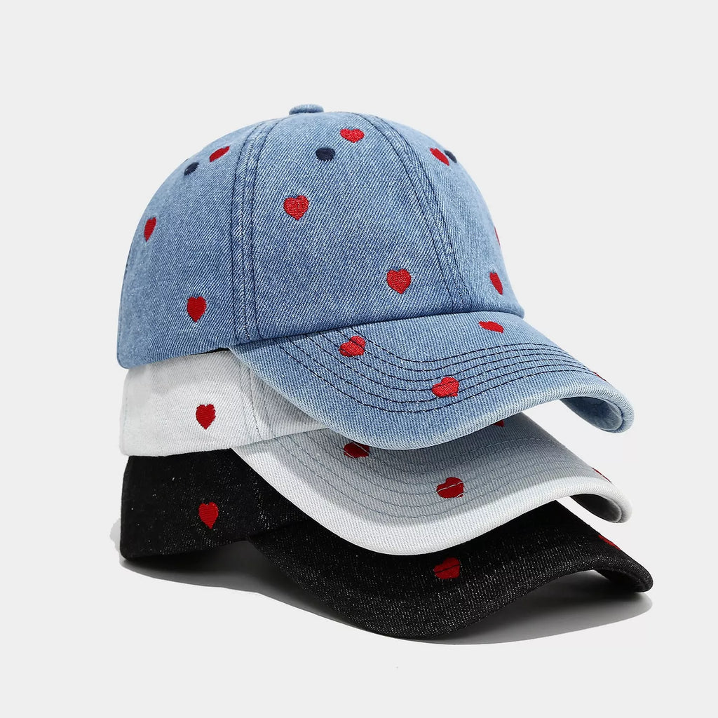 Embroidered Heart Denim Baseball Cap