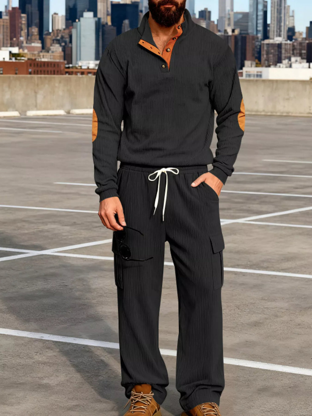 Men's Full Size Casual Button Detail Top and Pants Set Plus Size