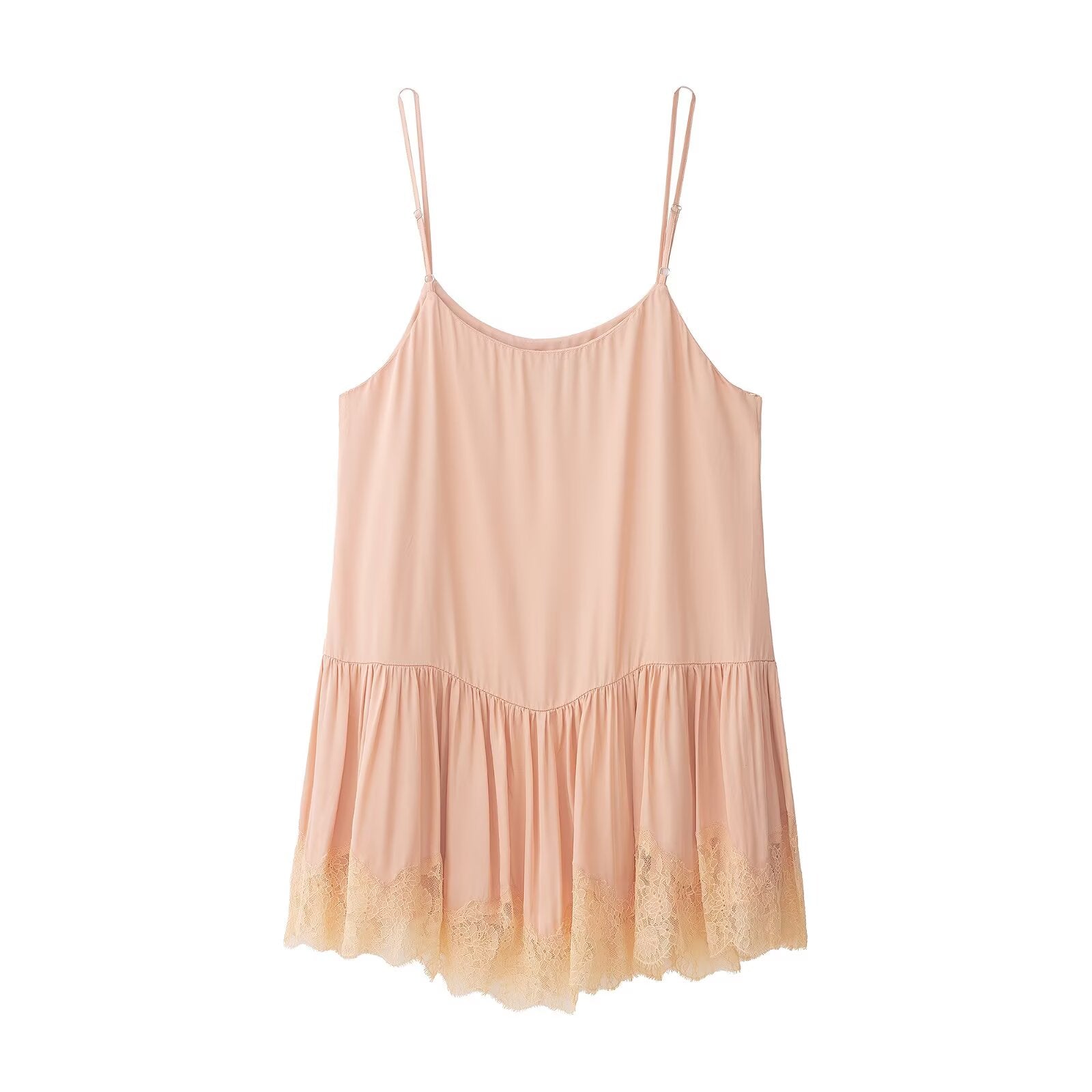 Women Clothing Summer Lace Stitching Silk Satin Textured Dress
