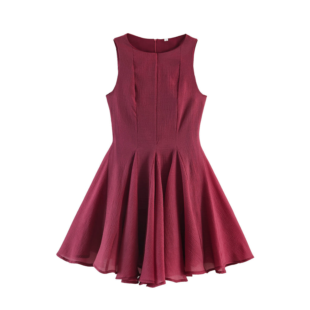 Women All Matching round Neck Sleeveless Wide Swing Short Midi Dress