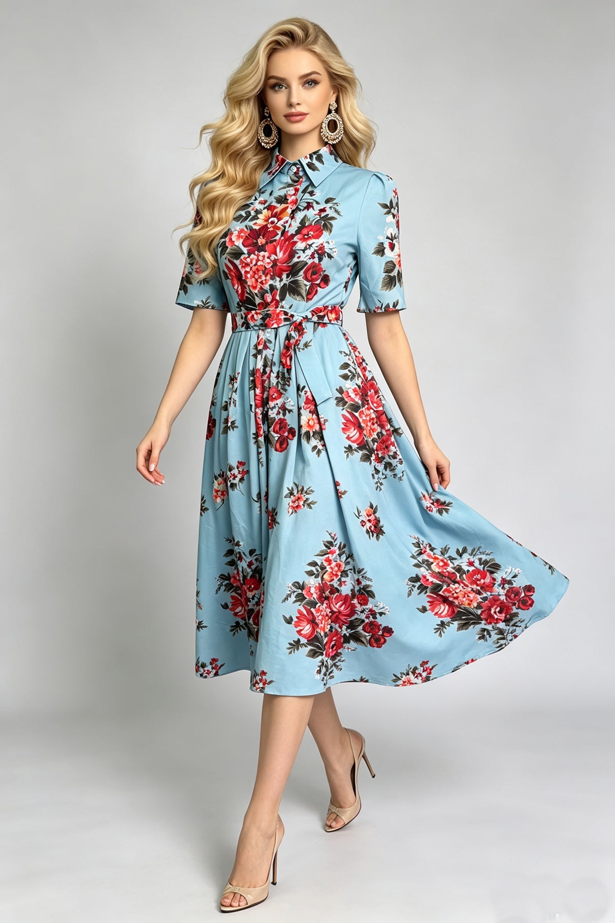 Women Summer Printed ShirtA Line Dress