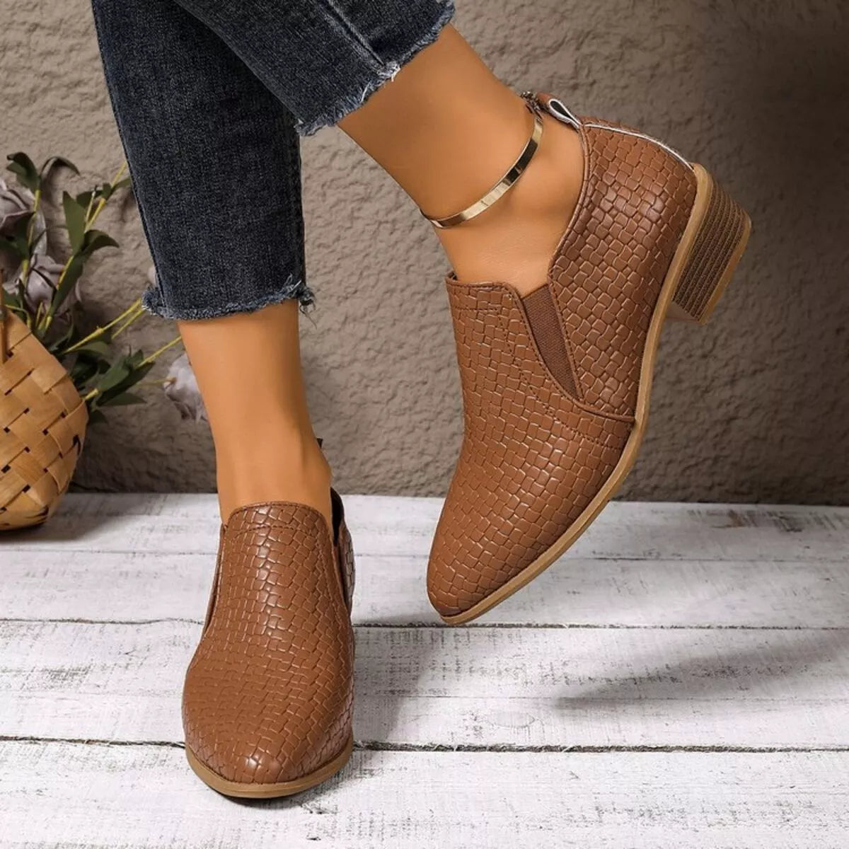 Point Toe Block Heels Ankle Boots
