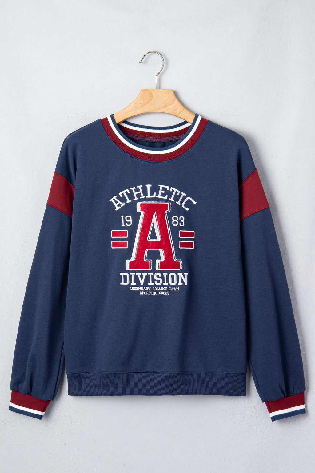 Sail Blue Patchwork Round Neck Long Sleeve Sweatshirt