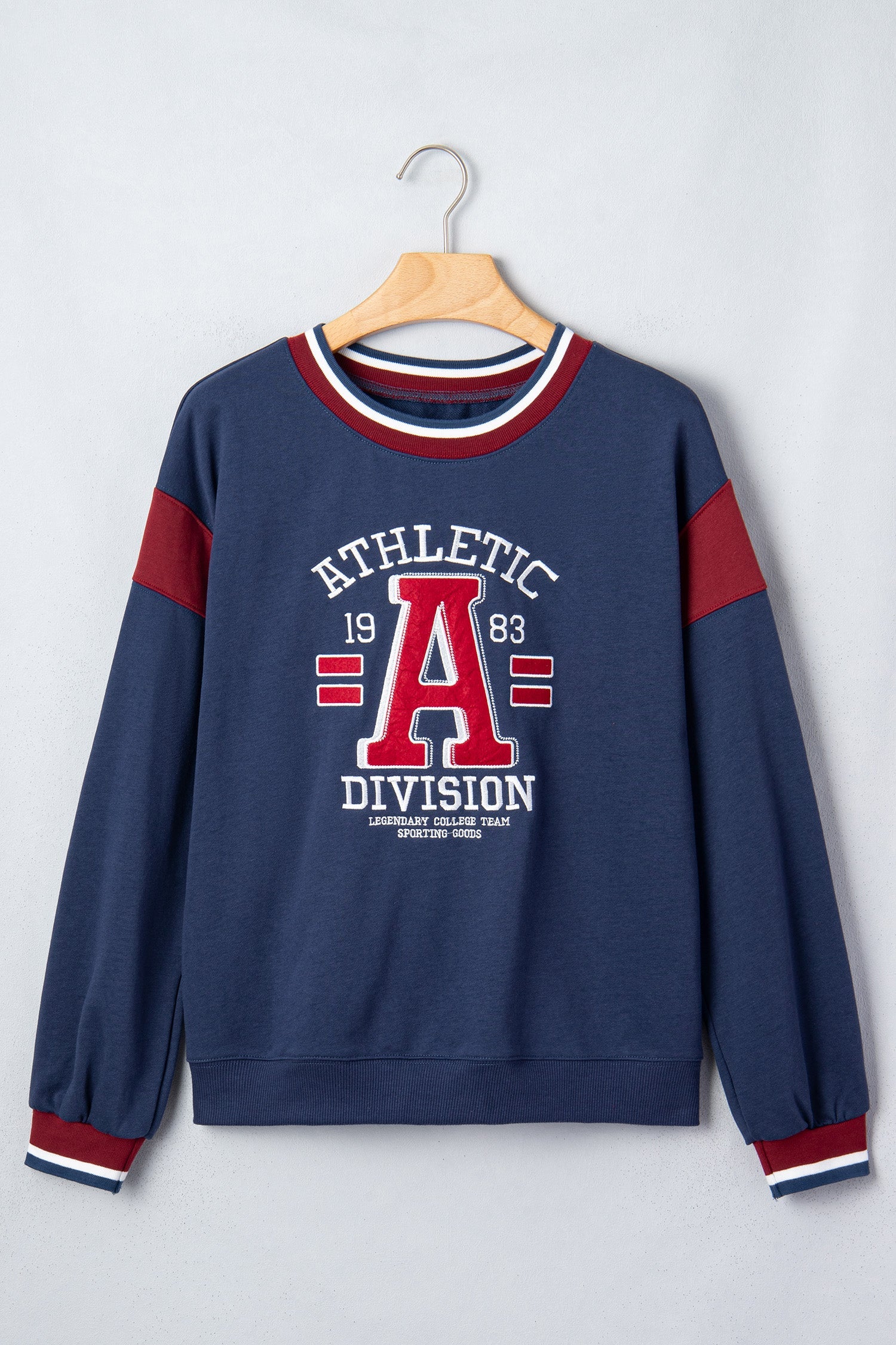 Sail Blue Patchwork Round Neck Long Sleeve Sweatshirt