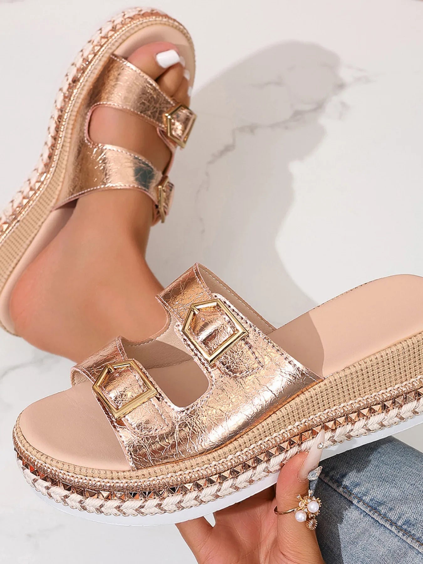 Platform Double Buckle Sandals