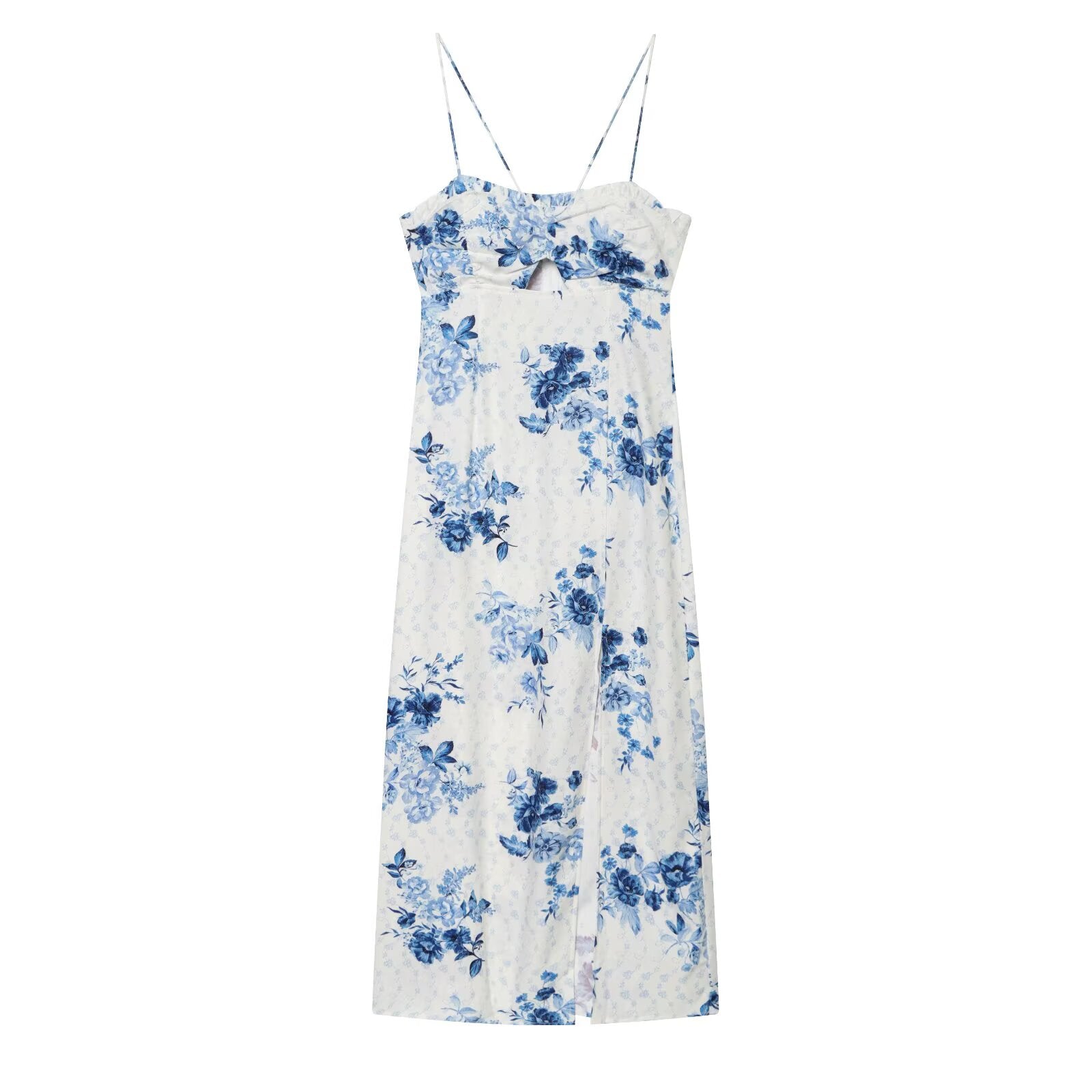 Women Clothing Spring Holiday Backless Spaghetti Strap Floral Print Midi Dress