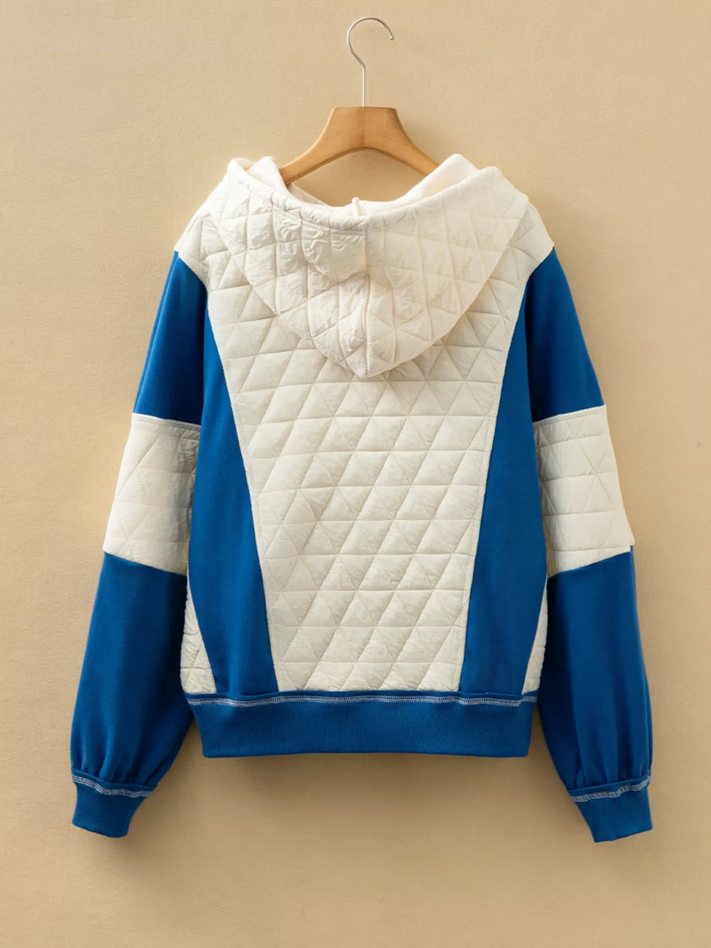 Quilted Fleece Color Block Patchwork Oversize Hoodie
