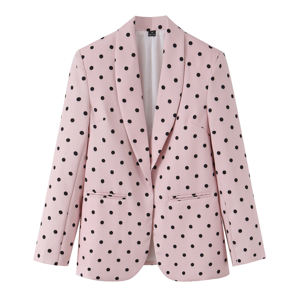 Women Clothing Summer Minimalist Quality Elegant Polka Dot Non Buckle Blazer