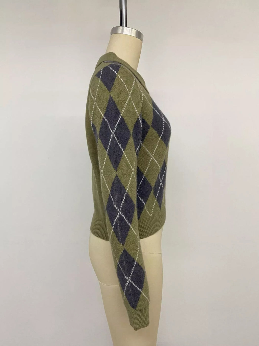 Argyle Pattern Collared Knit Sweater