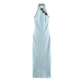 Women Clothing Cold Feeling Dark Pattern Jacquard Halter Improved Cheongsam Long Slimming Dress