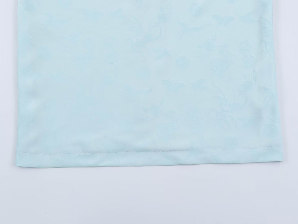 Women Clothing Cold Feeling Dark Pattern Jacquard Halter Improved Cheongsam Long Slimming Dress