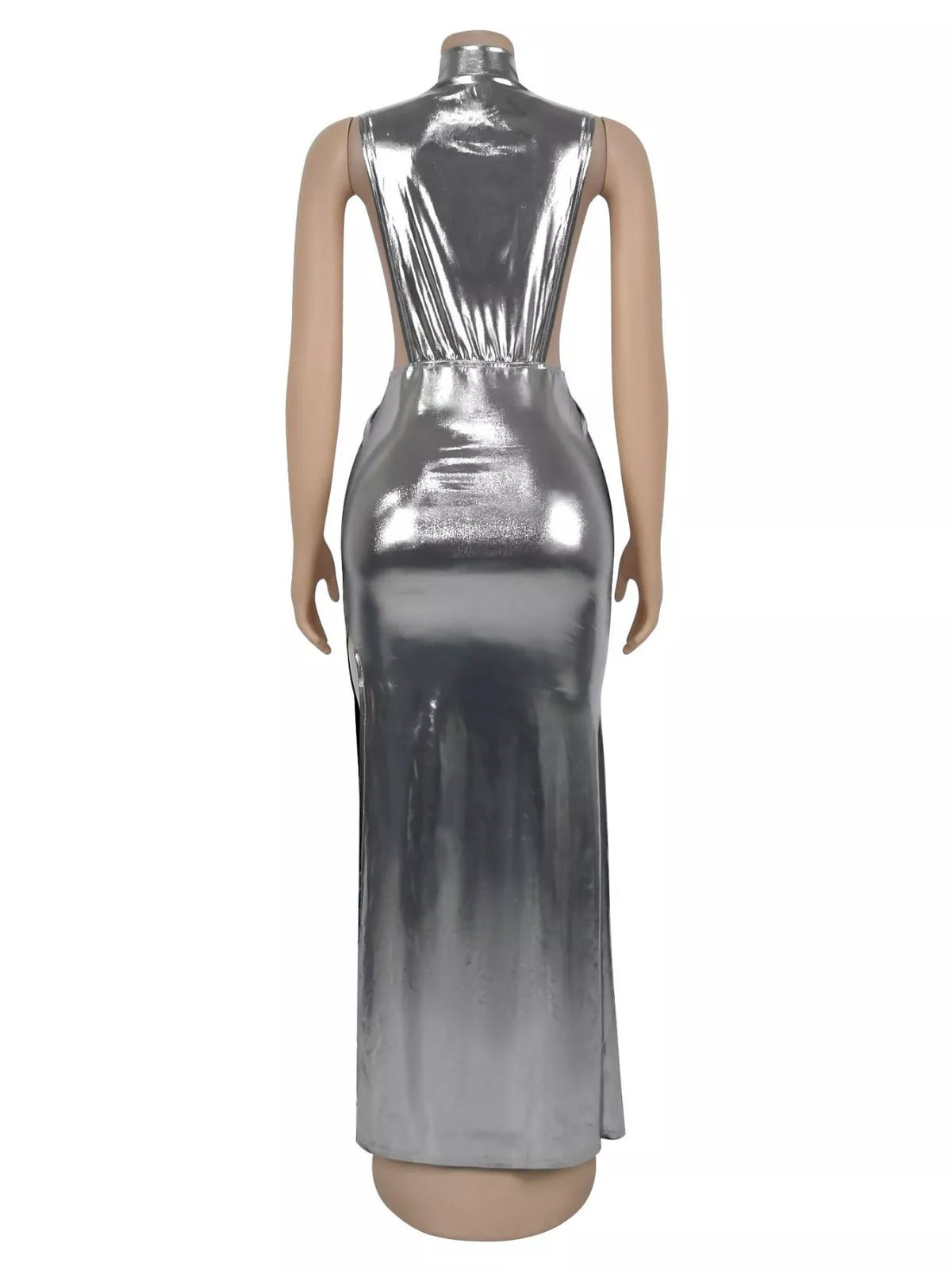 Mock Neck Cut-Out Ruched Maxi Dress
