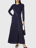 Openwork Round Neck Long Sleeve Knit Sweater Dress