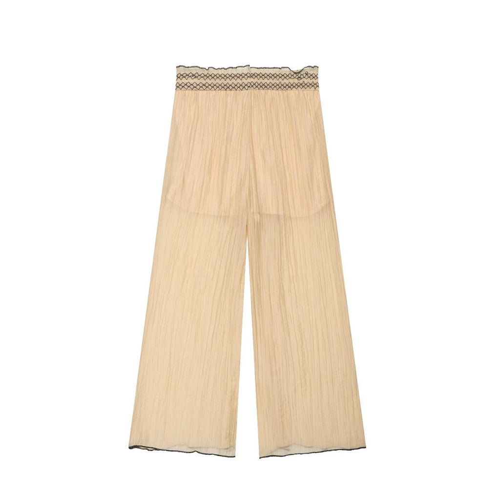 Women Clothing Color Contrast Stitching Vest Top Wide Leg Pant Sets