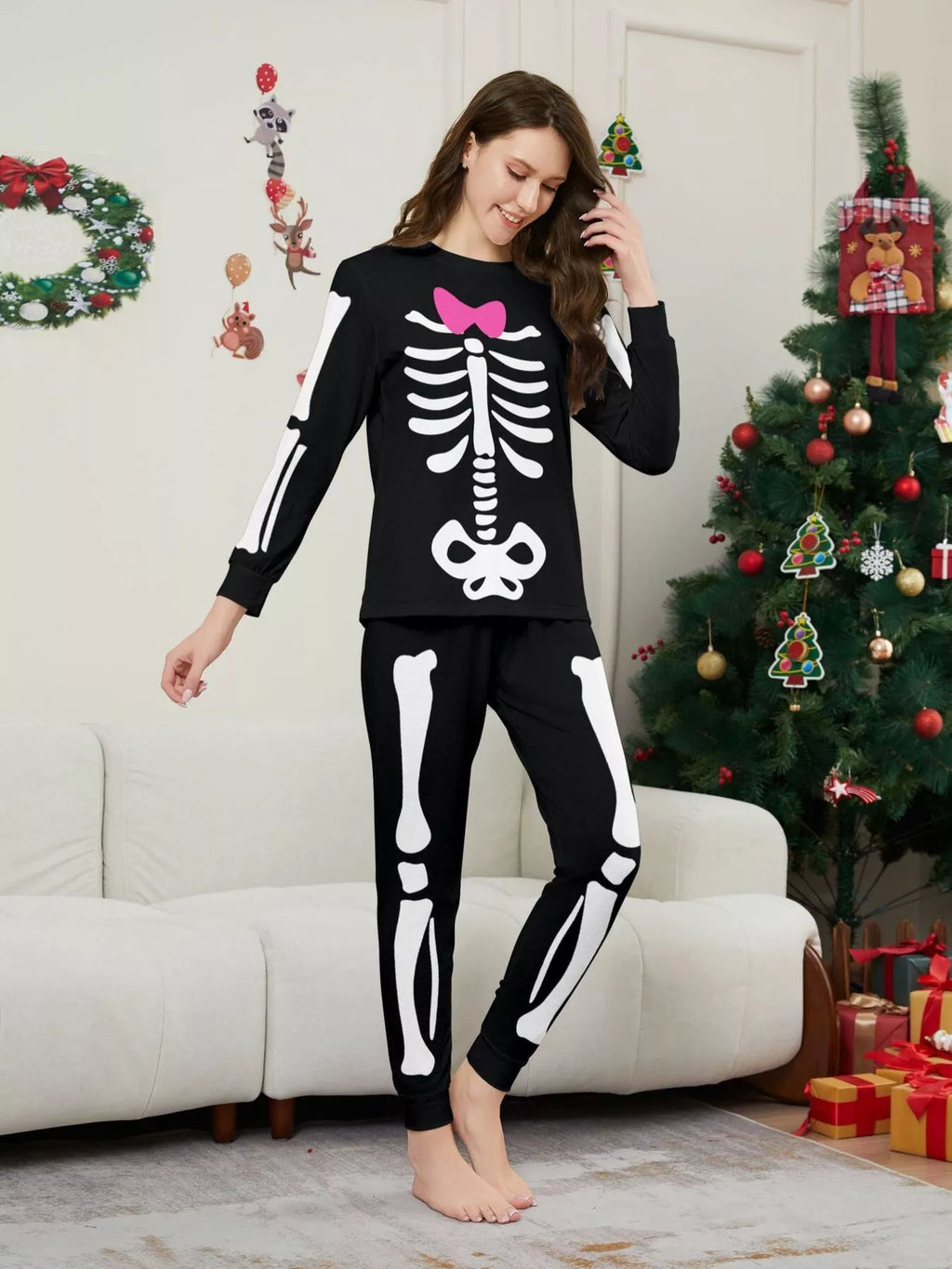 Full Size Matching Family Skeleton Pajama Set Plus Size