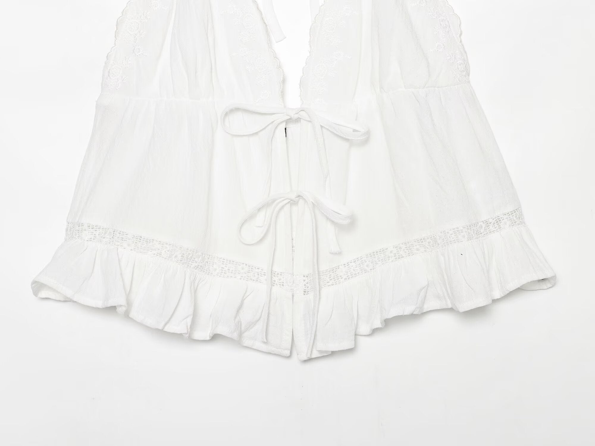 Women Clothing Summer Sexy Tulle Embroidered Hanging Collar Sling Top