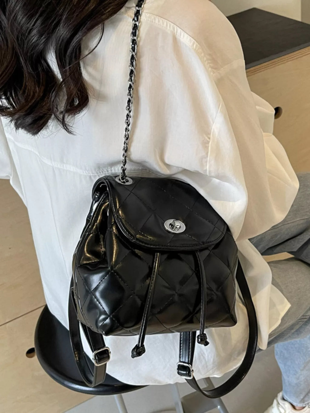 Quilted Chain Backpack Bag