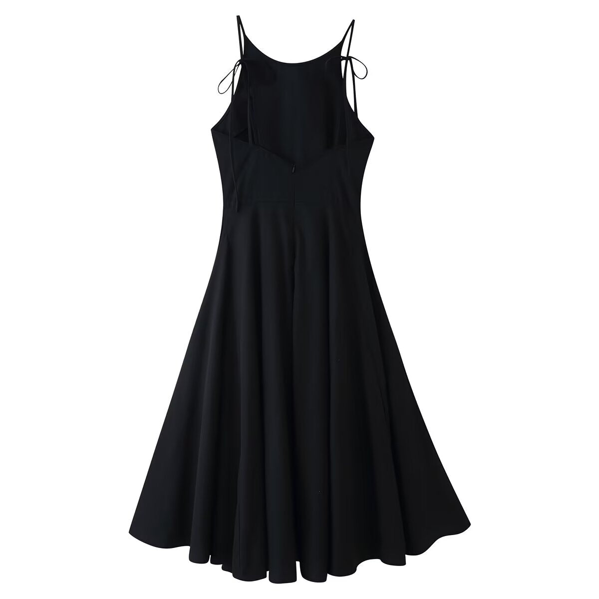 Women Clothing Minimalist Bow Tie Hanging Collar Midi Dress
