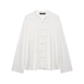 Women Clothing Summer Casual Cordage of Flax Braid Buckle Loose Shirt