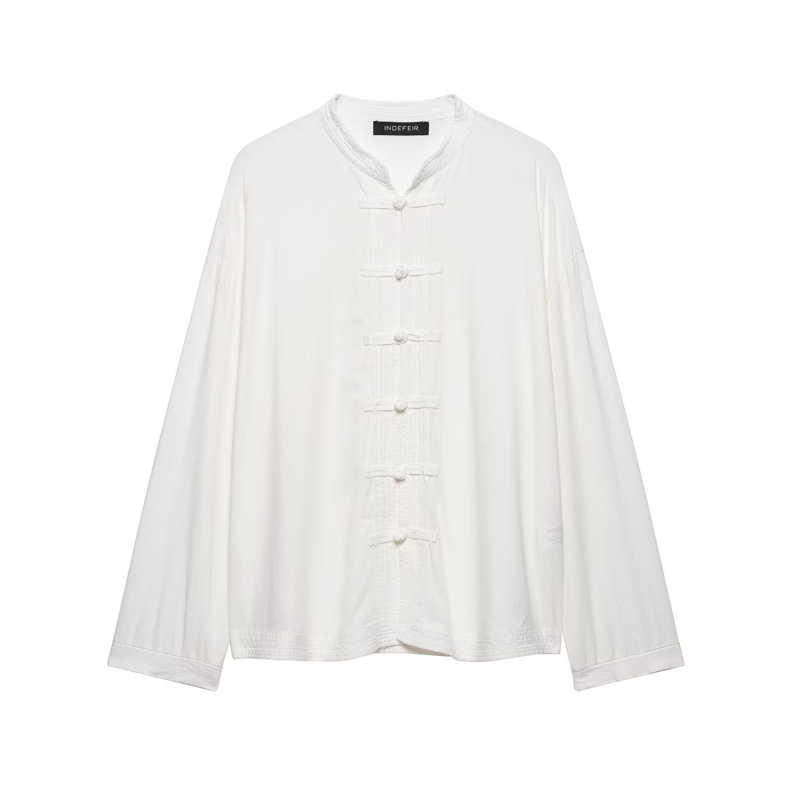 Women Clothing Summer Casual Cordage of Flax Braid Buckle Loose Shirt