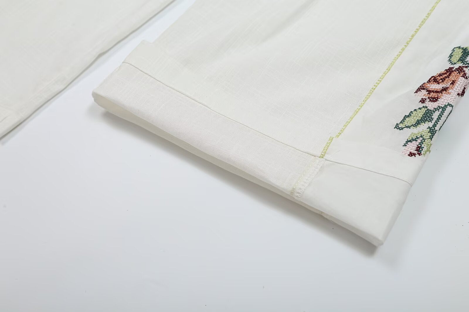 Women Clothing Summer Casual Side Striped Embroidered Ribbon Straight Leg Pants