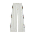 Women Clothing Summer Casual Side Striped Embroidered Ribbon Straight Leg Pants